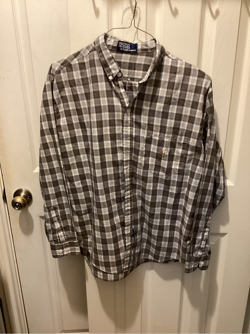 Ralph Lauren Men's Gray and White Plaid Button-Down Shirt